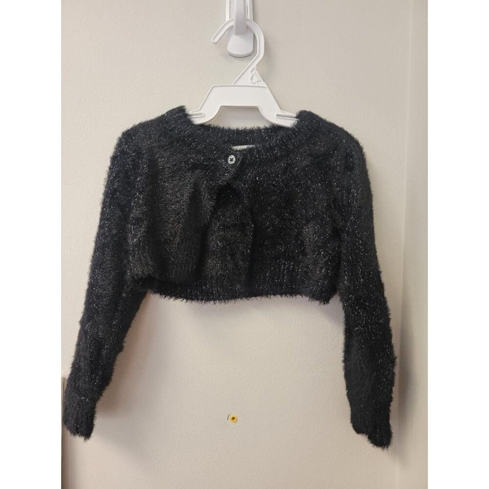 Black Fuzzy Long Sleeve Bolero Shrug 12 Months Black with Silver Flakes